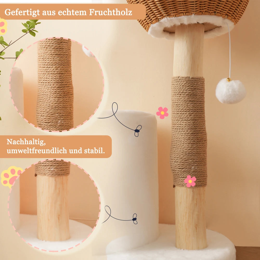 Katzenbaum aus Massivholz 108cm