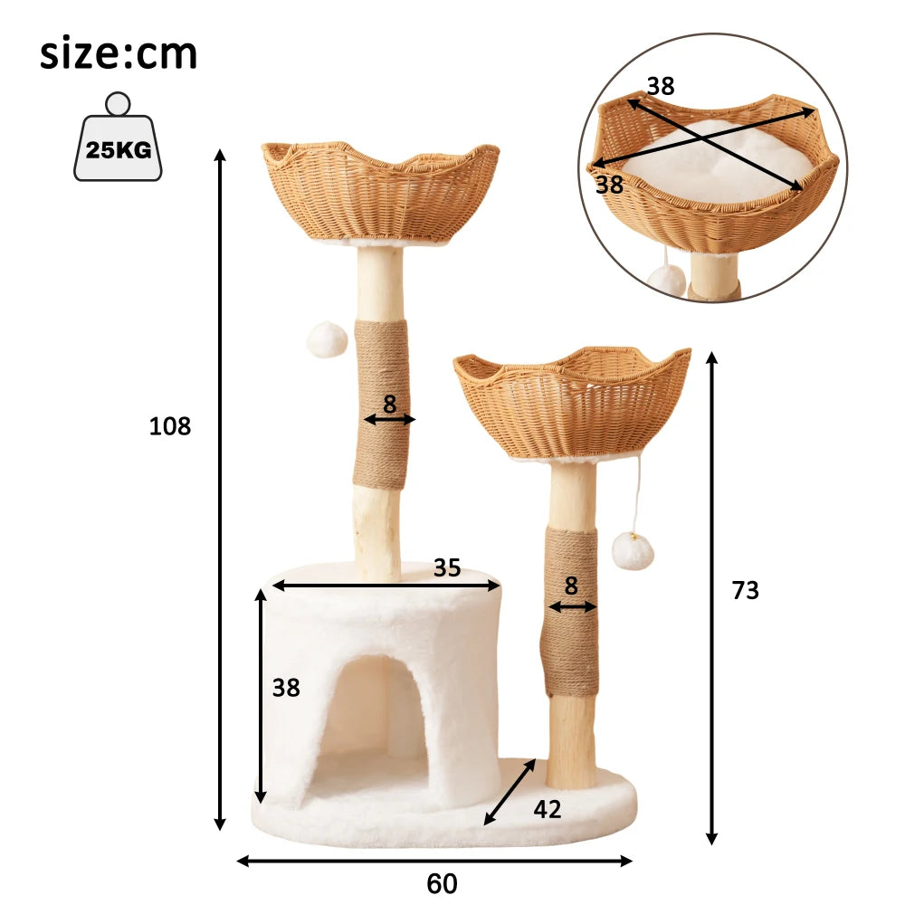 Katzenbaum aus Massivholz 108cm